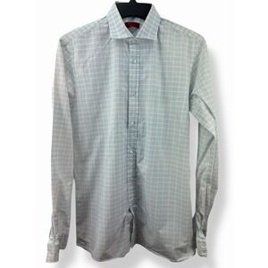 Hugo Boss Sharp Fit White/Blue Check Plaid Dress Shirt Long Sleeve Formal 15.5 L